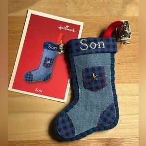 4/$20❄️ 🎄✨Hallmark Blue “Son” Stocking Ornament with Star Detail.   Dated 2002